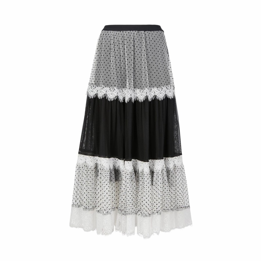 Hot * James Lakeland Lace Trim Midi Skirt