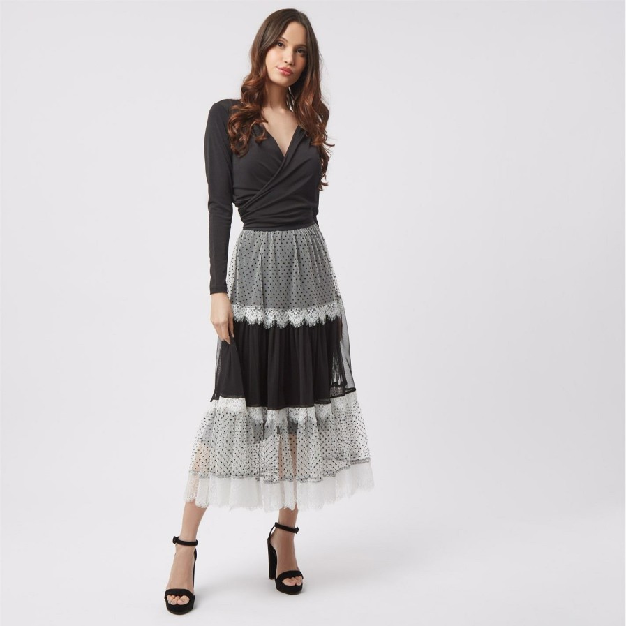 Hot * James Lakeland Lace Trim Midi Skirt