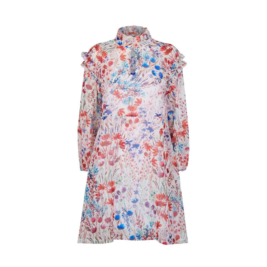 Best * James Lakeland Ruffle Long Sleeve Floral Mini Dress