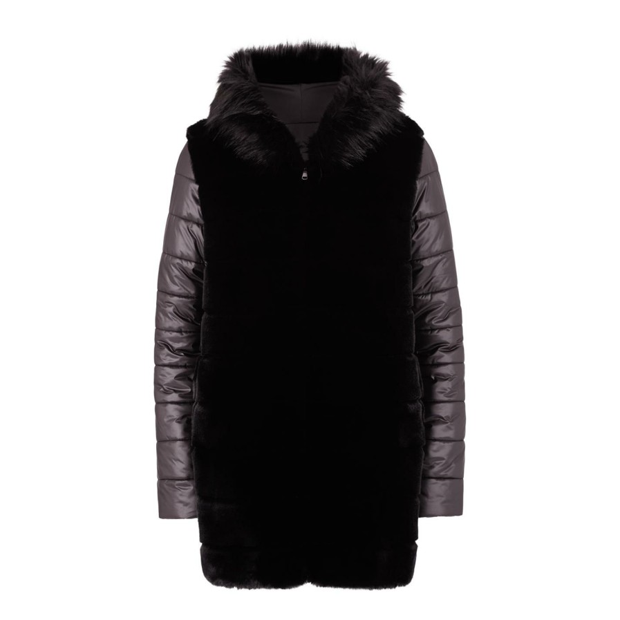 New * James Lakeland Front Faux Fur Puffer Coat