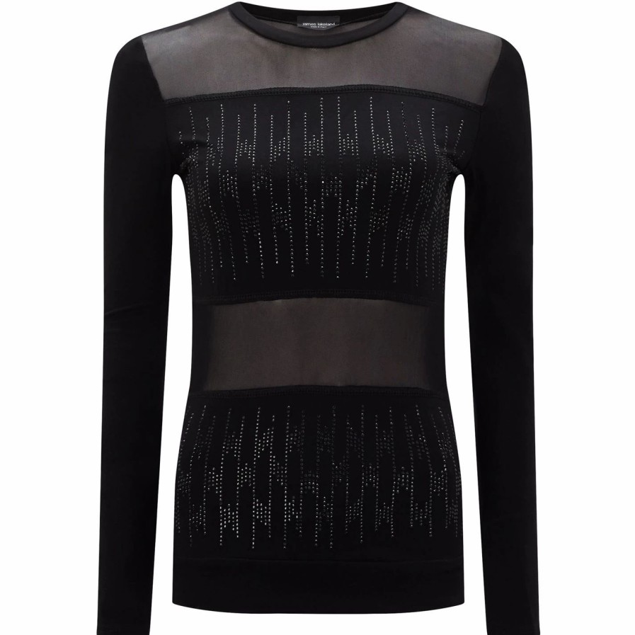 Hot * James Lakeland Sheer And Sequin Panel Top