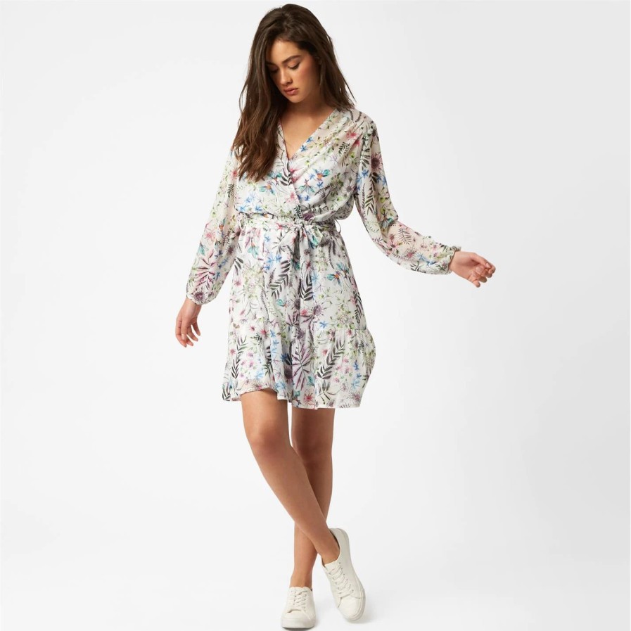 Best * James Lakeland V Neck Floral Tiered Mini Dress