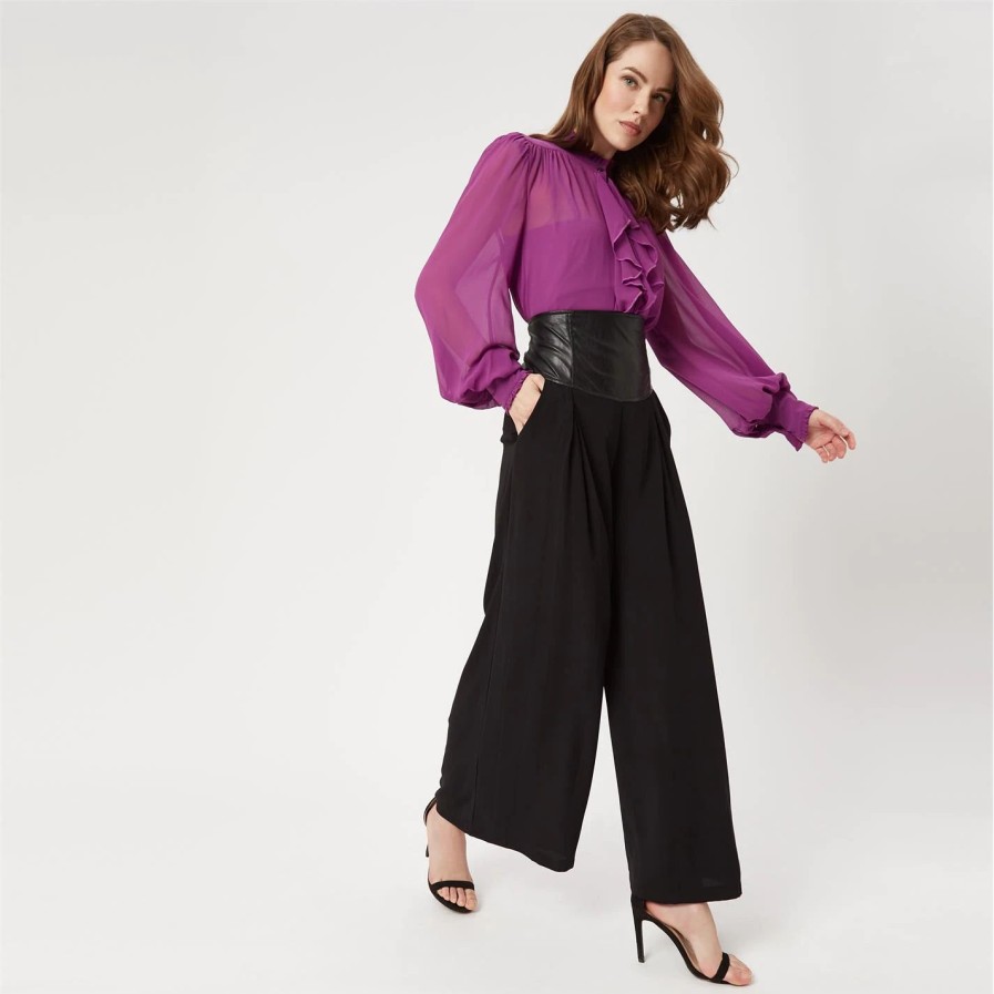 Hot * James Lakeland Faux Leather Waistband Trousers