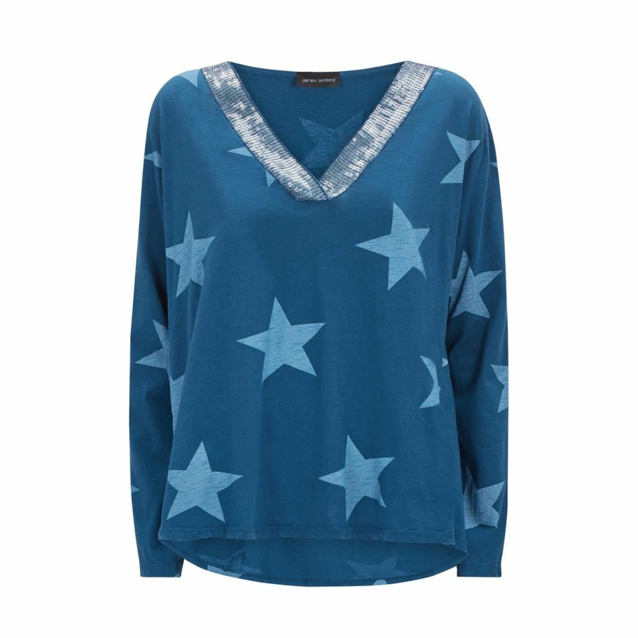 Online * James Lakeland Star Sequin Trim Top