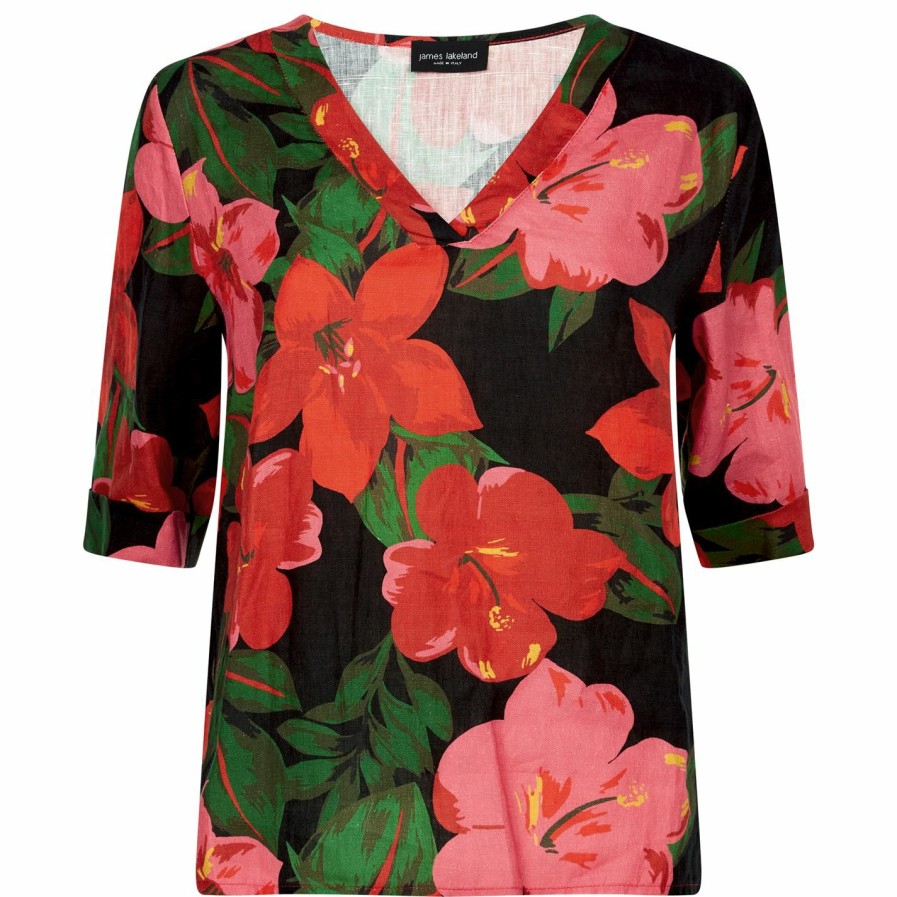 Hot * James Lakeland V-Neck Floral Blouse