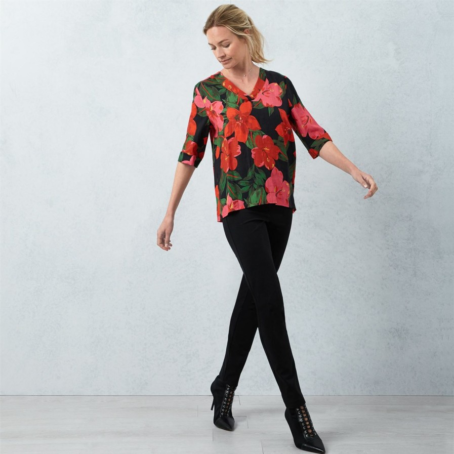 Hot * James Lakeland V-Neck Floral Blouse