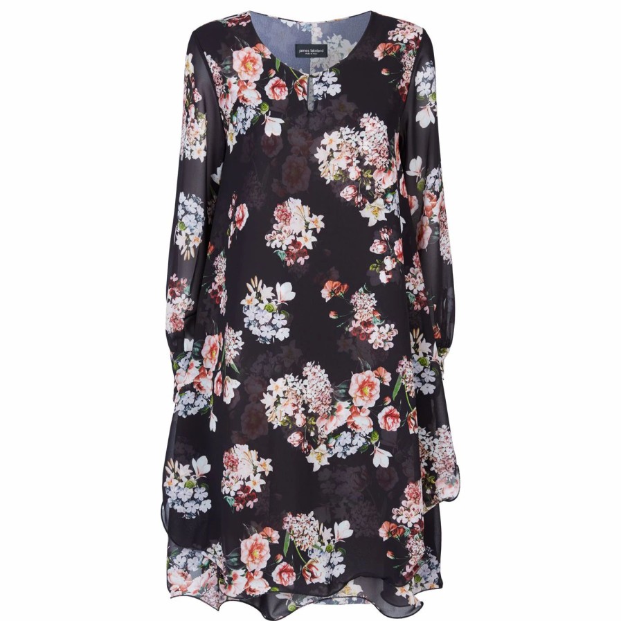 Hot * James Lakeland Long Sleeve Print Wave Hem Dress