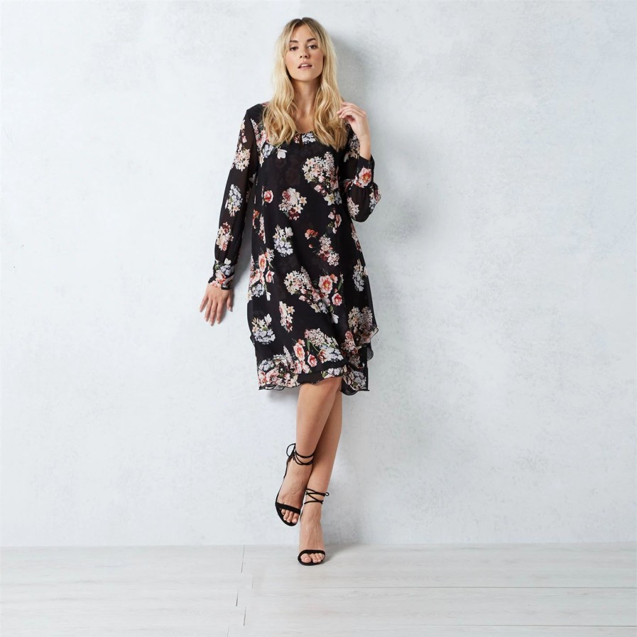 Hot * James Lakeland Long Sleeve Print Wave Hem Dress