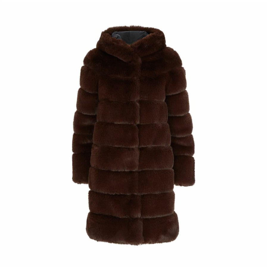 New * James Lakeland Luxury Ribbed Faux Fur Leather Trim Coat