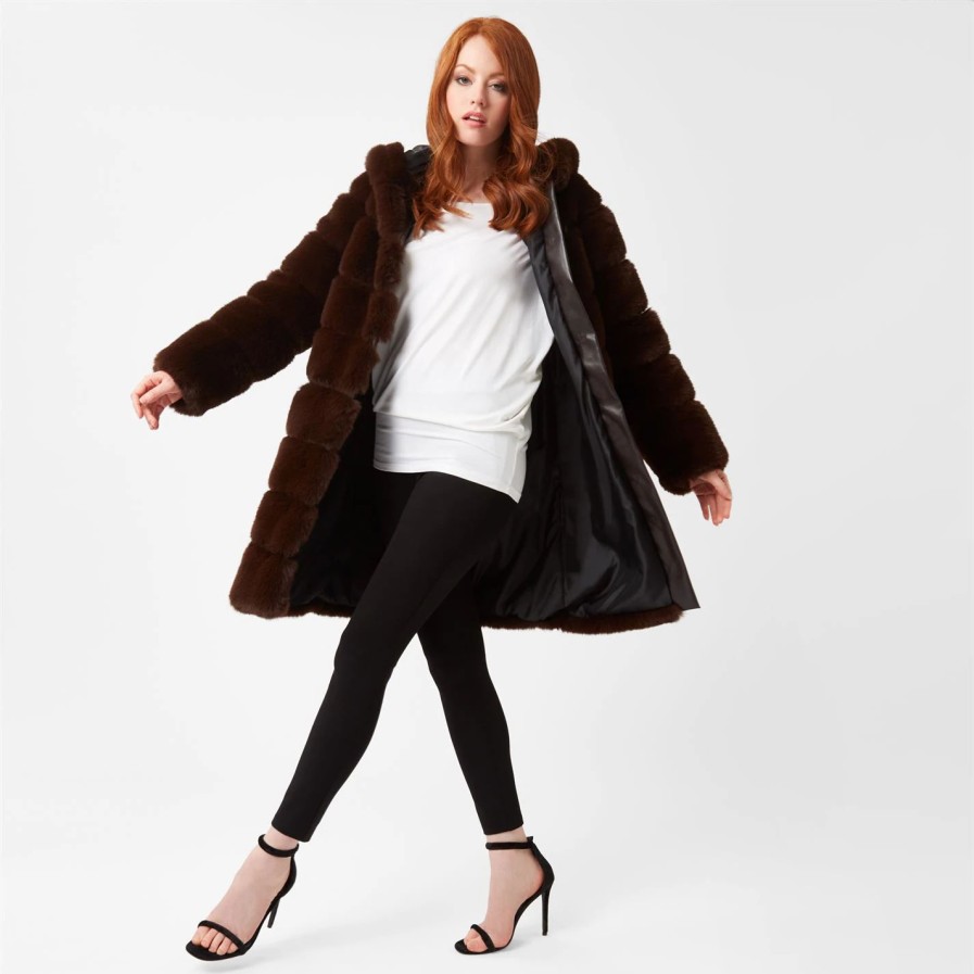 New * James Lakeland Luxury Ribbed Faux Fur Leather Trim Coat