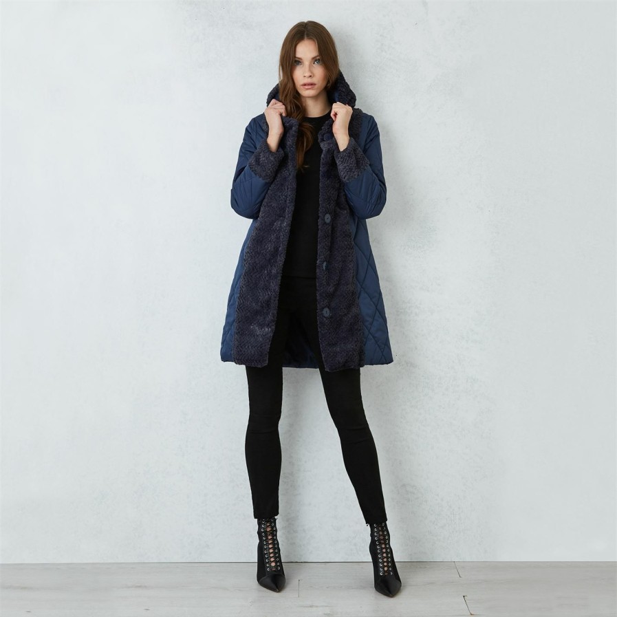 Online * James Lakeland Faux Fur Front Panel Coat